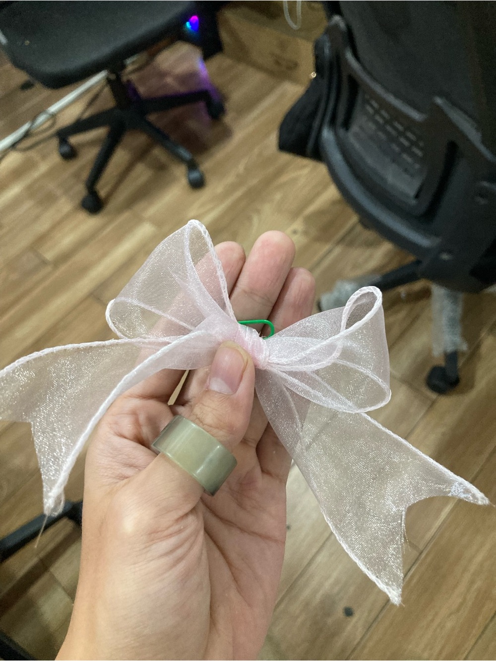 Sheer Pale Pink Organza Bow Hair Clip